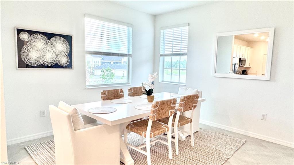 Breakfast nook with shell artwork